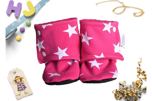 Buy 18-24m Fleece Stay on Booties Hot Pink Stars now using this page